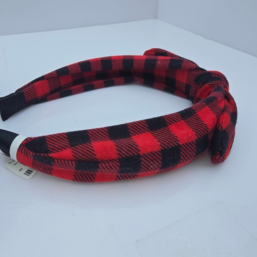 Buffalo Plaid Knotted Headband Womens Red Black Padded Flannel Hair Accessory - Picture 4 of 5